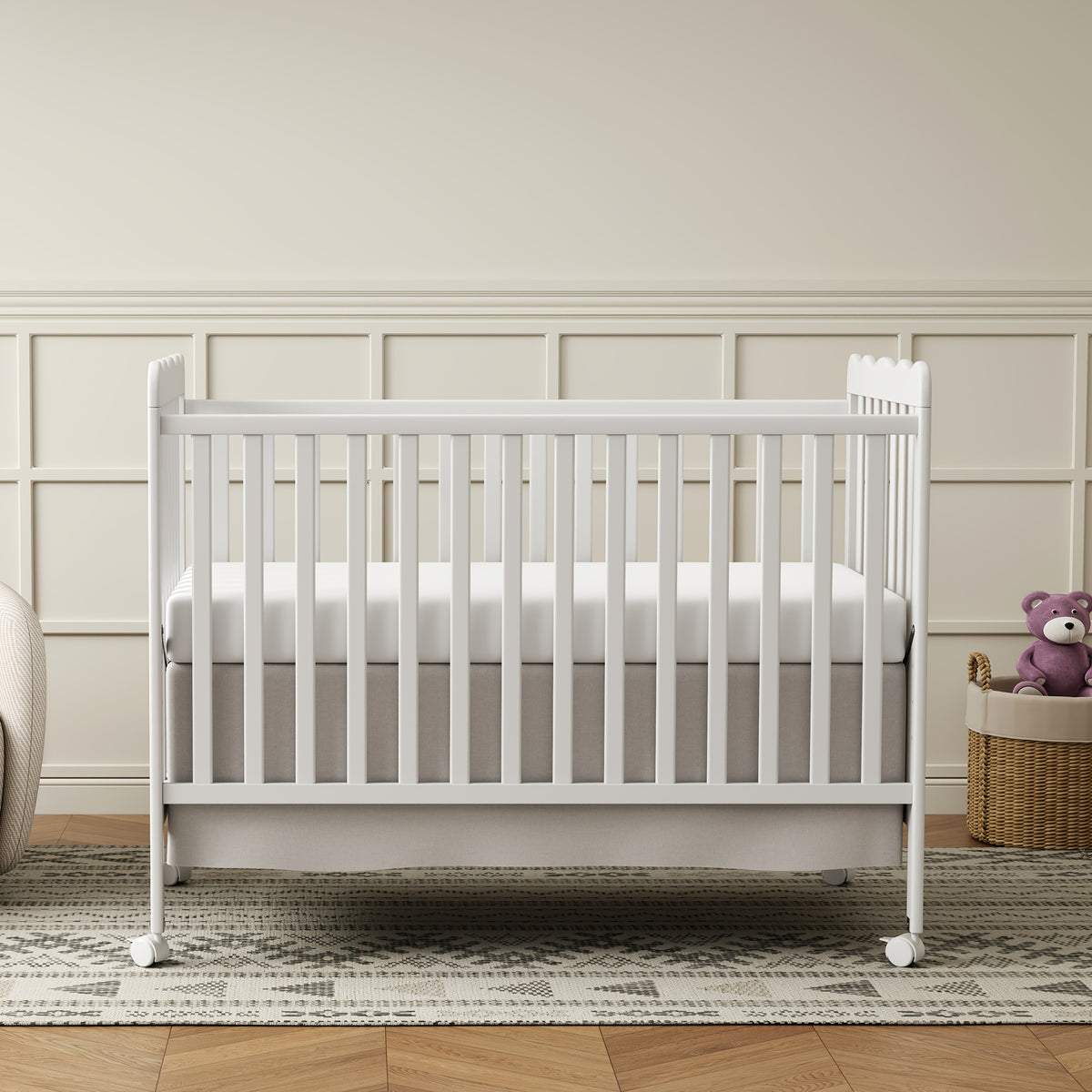 Goldzone 4in 1 Convertible Baby Crib, Wooden Baby Stuffs Converts Into Toddler Bed, Daybed, Newborn Essential with 3 Adjustable Base, Nursery Decor Necessities with Wheel & Non-Toxic Finishes, Item Weight: 36lbs, Maximum Weight Recommendation: 50lbs