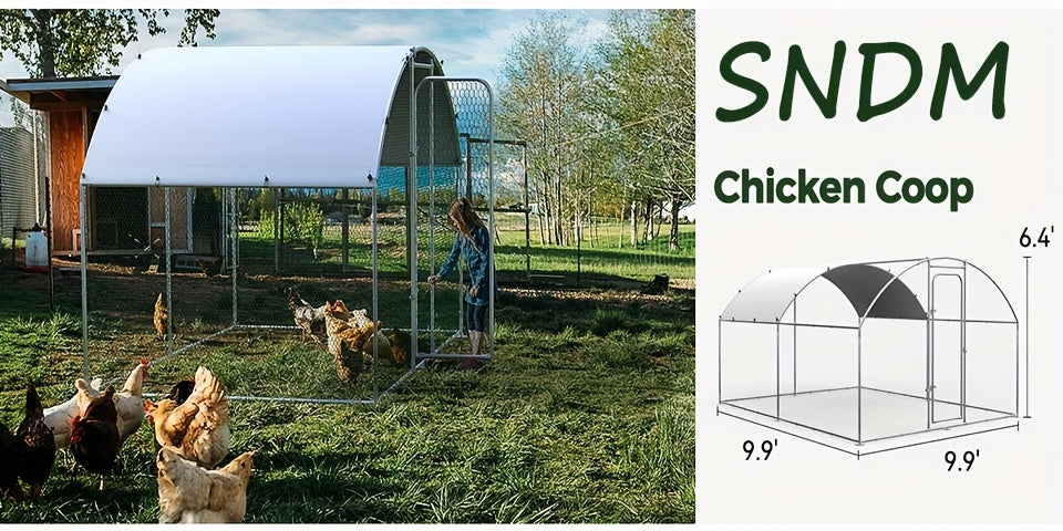 SNDM Chicken Coop Large Metal Chicken Run Upgrade Wire Mesh Chicken Pen with Water-Resident And Anti-Uv Cover, Duck Rabbit House Outdoor