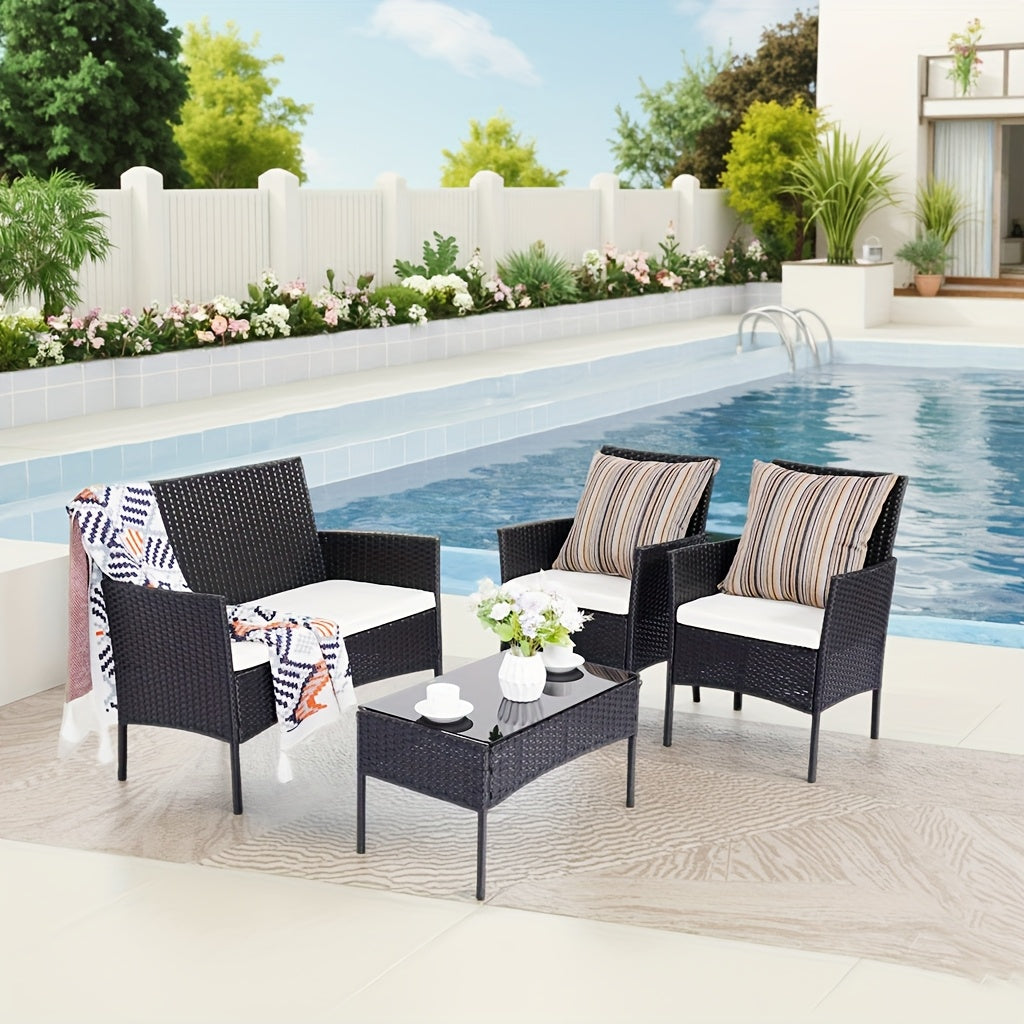 The HARAISEDK Handmade Outdoor Wicker Patio Sofa Set, Combined with A Tempered Glass Coffee Table, Is An All - Weather PE Rattan Furniture Piece That Is Applicable to Courtyards, Patios, Balconies, Backyards, Decks, Bars And Cafes.
