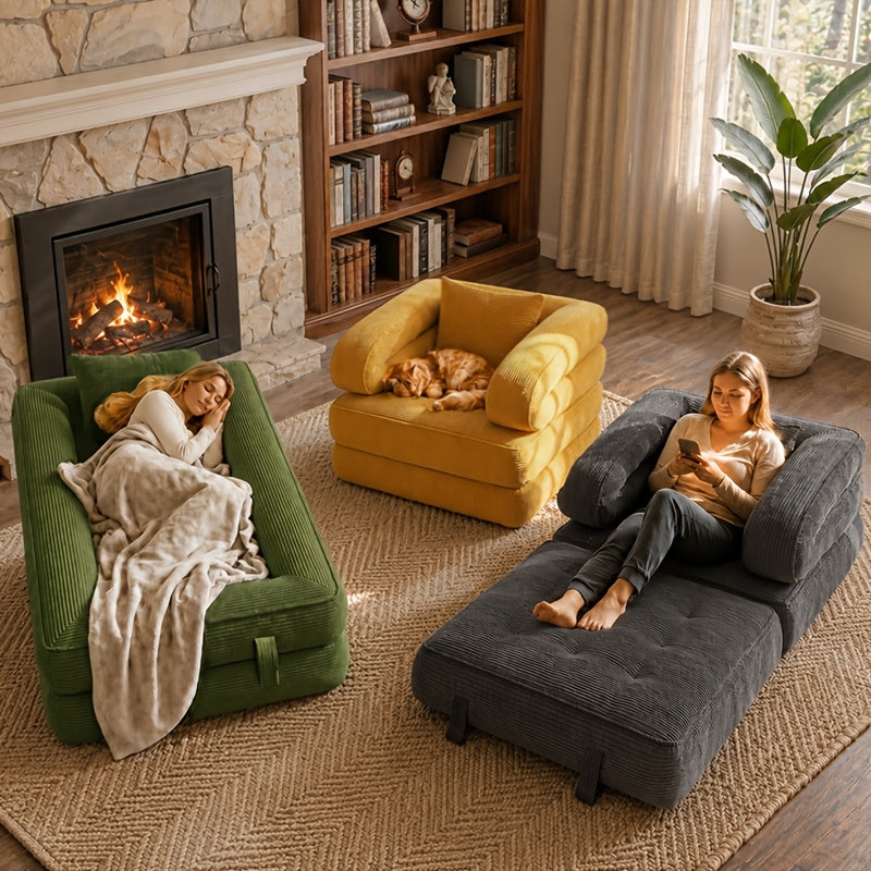 Black Friday Special | Locally Shipped 3-in-1 Compression Folding Sofa Bed, Single Convertible Chair Bed with Backrest & Multi-functional Lounge Chair, Suitable for Apartment Bedrooms, Living Rooms, Guest Rooms for Napping, and Reading, an Ideal Gift