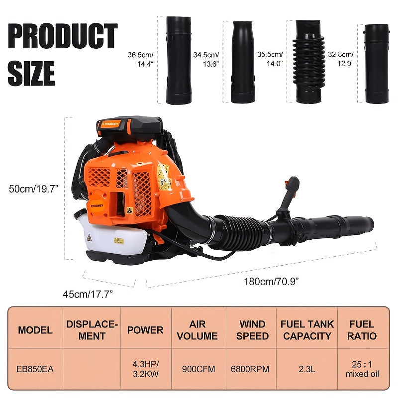 80Cc Gasoline Backpack Snow Blower/Leaf Blower, Gasoline Leaf Blower, Equipped with a Large Two-Stage Air Filter, Powerful Gasoline Snow Blower Is Suitable for Clearing Snow, Debris, Yards, Lawns, And Driveways. A Great Christmas Gift Option