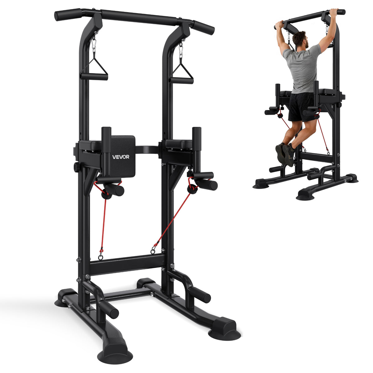 VEVOR Pull Up Bar, 330 LBS Power Tower Dip Station,With pallet/With butterfly arm, Workout Dip Station with H-Shaped Stable Base & Assistance Platform, Adjustable 9 Level / 12 Level Height Pullup Stand for Back, 3-Level / 4-Level Adjustable Elbow Pads