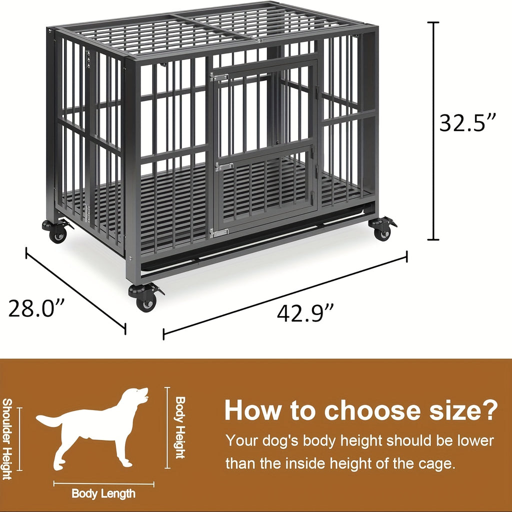 Polar Aurora Heavy Duty Dog Crate, Foldable Indestructible Dog Kennel, Escape Proof Extra Large Dog Cage With Lockable Wheels, High Anxiety Pet Playpen With Double Door For Indoor/Outdoor Use.