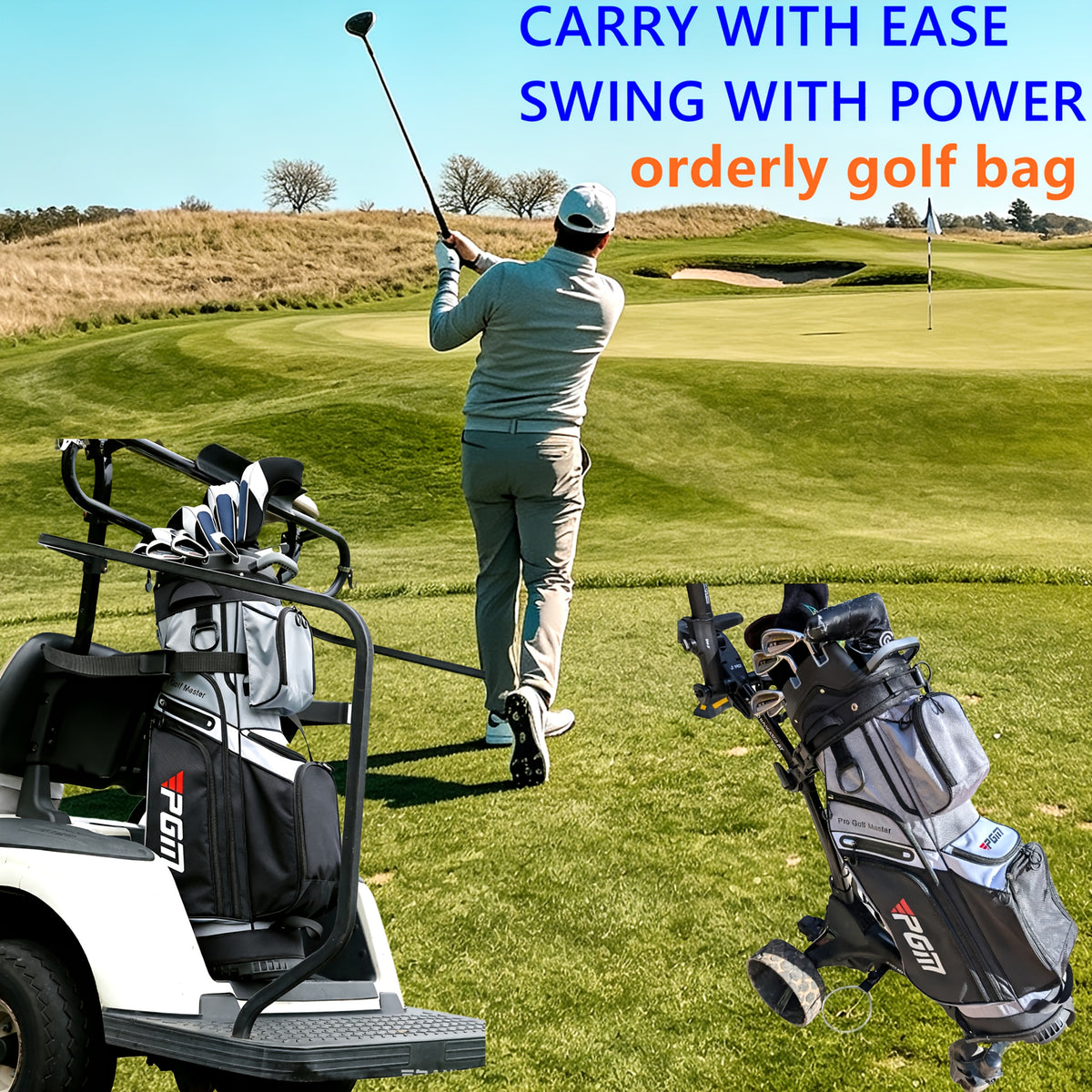 PGM Black Golf Cart Bag, 14 Way Silent Top Divider Premium Golf Bag with Ergonomic Handles & Rain Crove