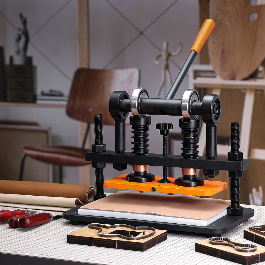VEVOR Leather Cutting Machine, 10.2 x 4.7/10.2 x 5.9/14.2 x 10.2 in Embossing Plate Manual Die Cutter, 0.47 in Pressure Stroke Leather Embossing Machine, Dual Guide Shafts Die Cut Machine for Various of Materials