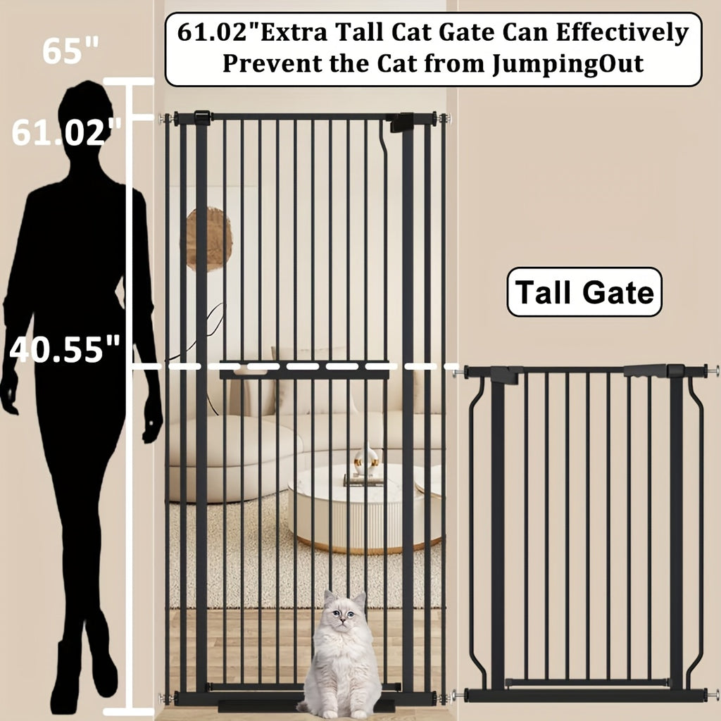 [Extra Tall Pet Gate] 61 Inch Extra Tall Pet Gate, 30.11"-52.7" Extra Wide Pressure Mounted Walk Through Swing Safety Cat Gates for Stairs, Doorways, Kitchen