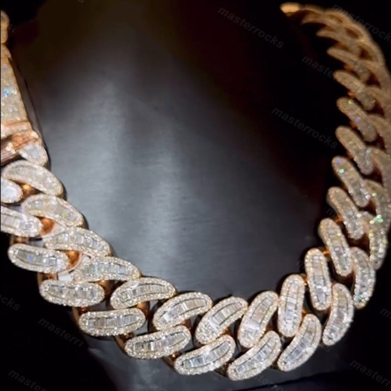 A Luxury High Quality Hip Hop Men's Necklace Miami Cuban Chain 20mm Cuban Chain VVS Baguette Iced Moissanite Cuban Chain Perfect for Weddings Holidays Anniversaries, Christmas Halloween Carnival Best Gifts for Friends