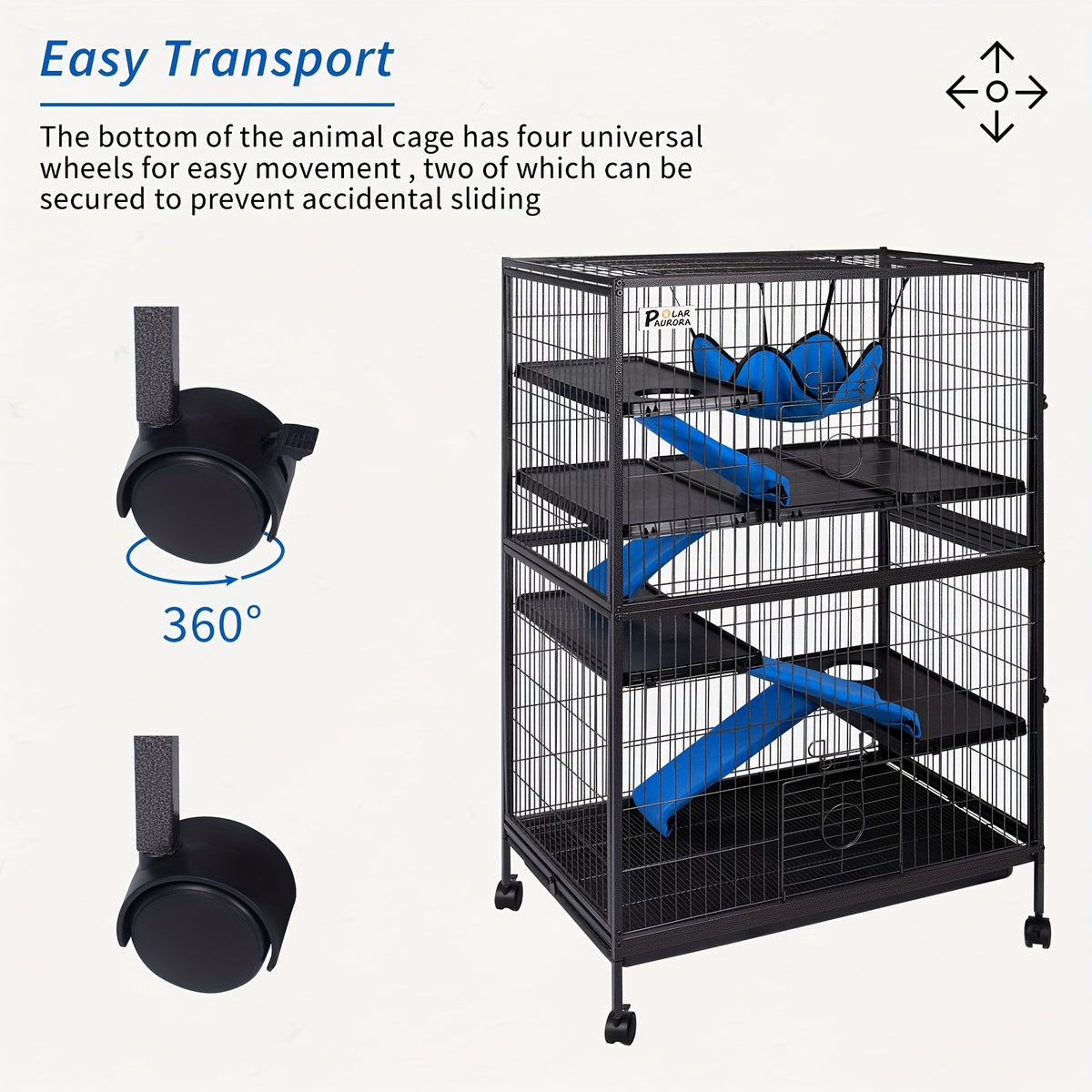 [5-Tier Metal Cage] Metal Small Animal Cage 5 Tiers Homes for Pets Removable Ferret Cage with Lockable Wheels, 50" H Deluxe Chinchilla Cage with Hammock and Removable Tray