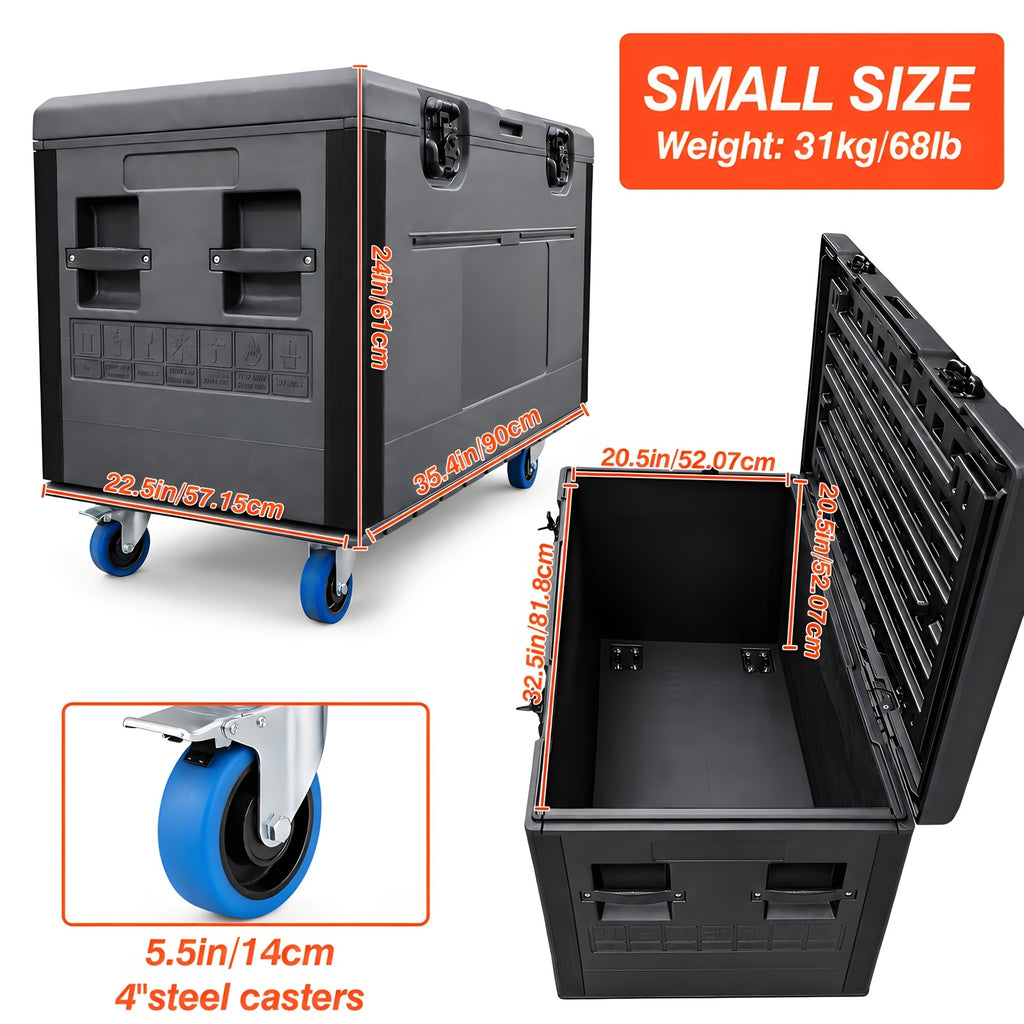 1pc Black Cable Trunk, ATA Road Case, Heavy Duty Utility Road Trunk Flight Case With Wheels, High Density Polyethylene (HDPE), Truck Pack Size Transport For Pro Audio And DJ Touring, Two Sizes Are Available
