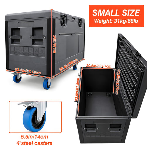 1pc Black Cable Trunk, ATA Road Case, Heavy Duty Utility Road Trunk Flight Case With Wheels, High Density Polyethylene (HDPE), Truck Pack Size Transport For Pro Audio And DJ Touring, Two Sizes Are Available