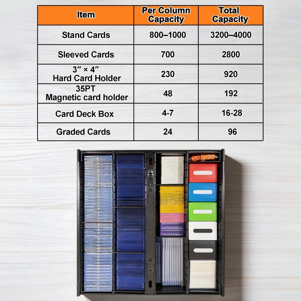 Collectible Card Box (4pcs, Black) Holds 3200 Cards Each Includes 8 Dividers And 8 Top Hard Sleeves Per Card Storage Box for PTCG & Sports Cards