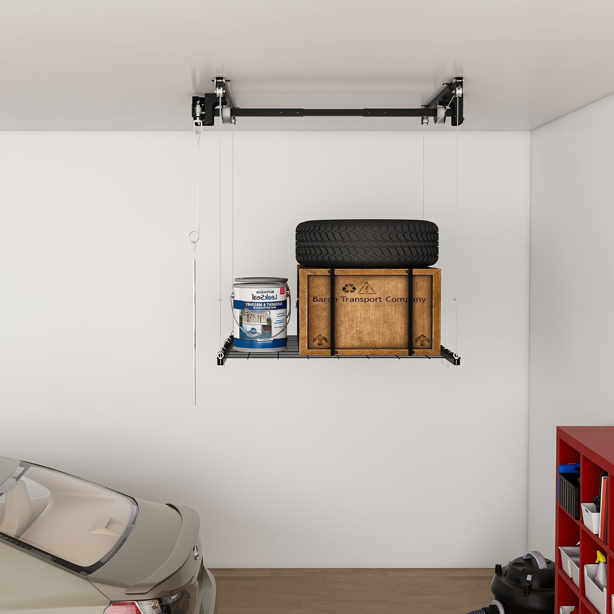 Heavy-Duty Overhead Garage Storage Rack Compatible for High Ceilings 10-12ft, 3x6ft All-Steel Shelving Unit with Safety Lock (Installation Required) - 270 Capacity Per Panel, Carbon Steel Construction for Attic, Workshop, Garage - Space-Saving