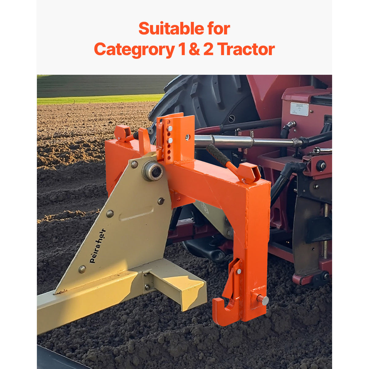 3-Point Quick Hitch with 2" Receiver Category 1 & 2 Tractor Hitch 3000lb Black/Orange/Green