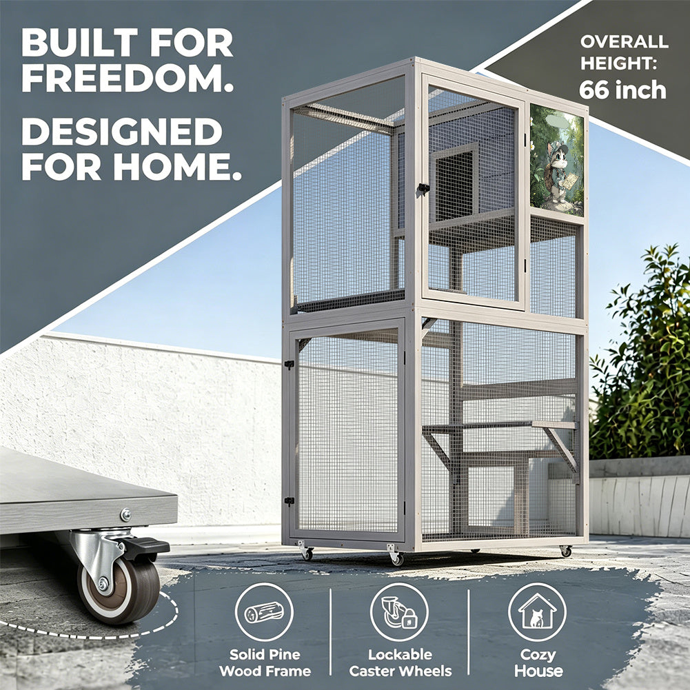 Catio on Wheels for Patio, Outdoor Cat Enclosure Window Access