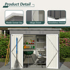 Outdoor Metal Storage Shed, 8' x 4' Gray Backyard Organizer with Lockable Door and Floor Frame