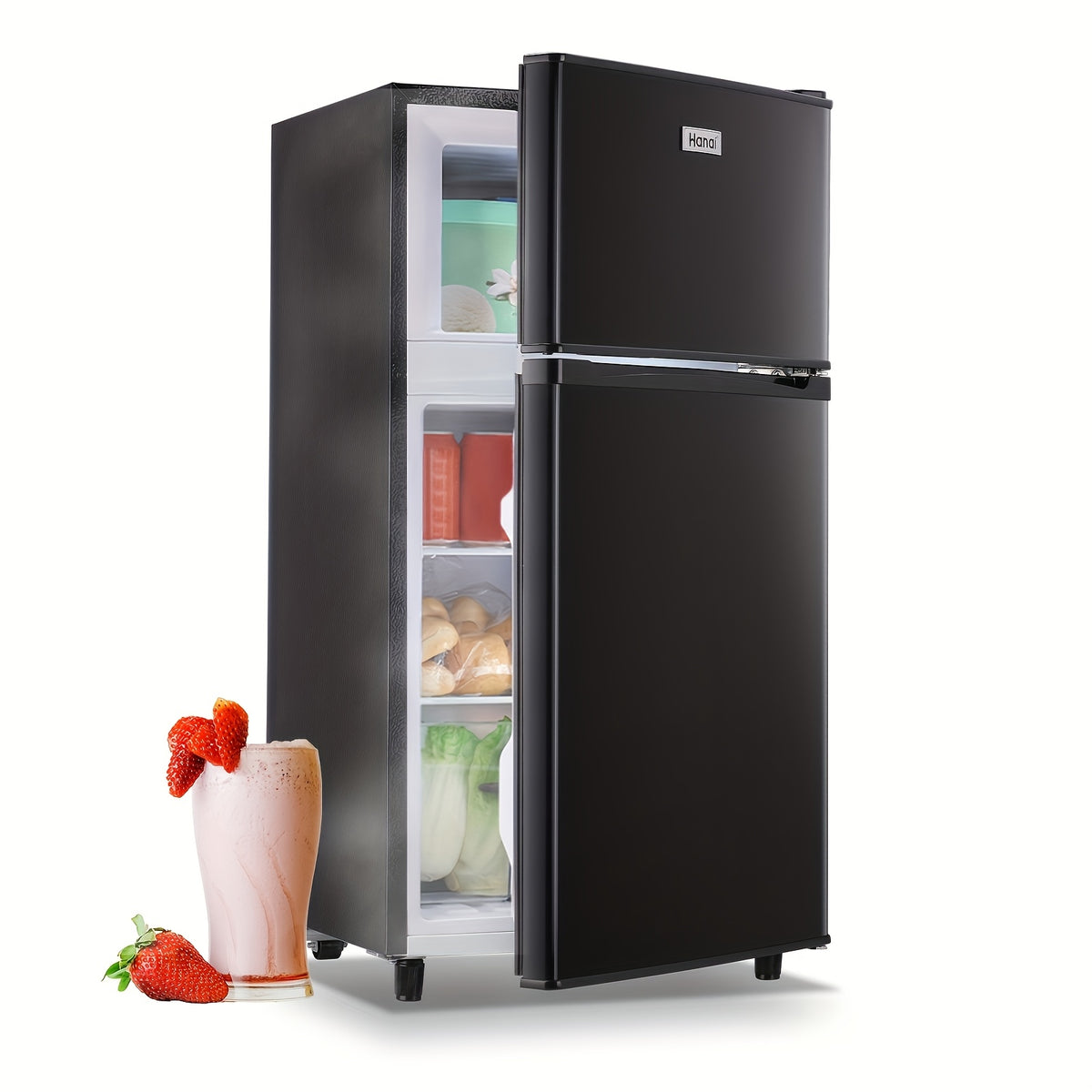 WANAI Mini Fridge with Freezer, 3.5 Cu.Ft Compact Refrigerator Freezer-on-Top Double Door, 7 Adjustable Thermostat, Small Freestanding for Bedroom Office Dorm Apartment