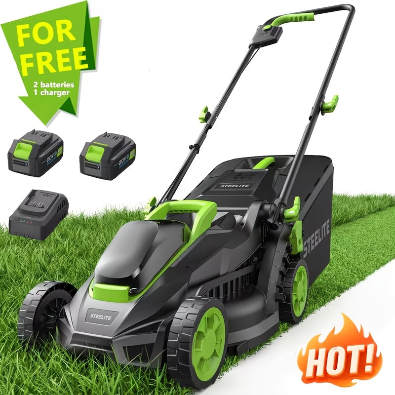 Deli Steelite 13-Inch Cordless Lawn Mower, 21V Electric Lawnmower with Brushless Motor for Garden, Configuration 1 Battery And 1 Charger Or 2 Batteries And 1 Charger