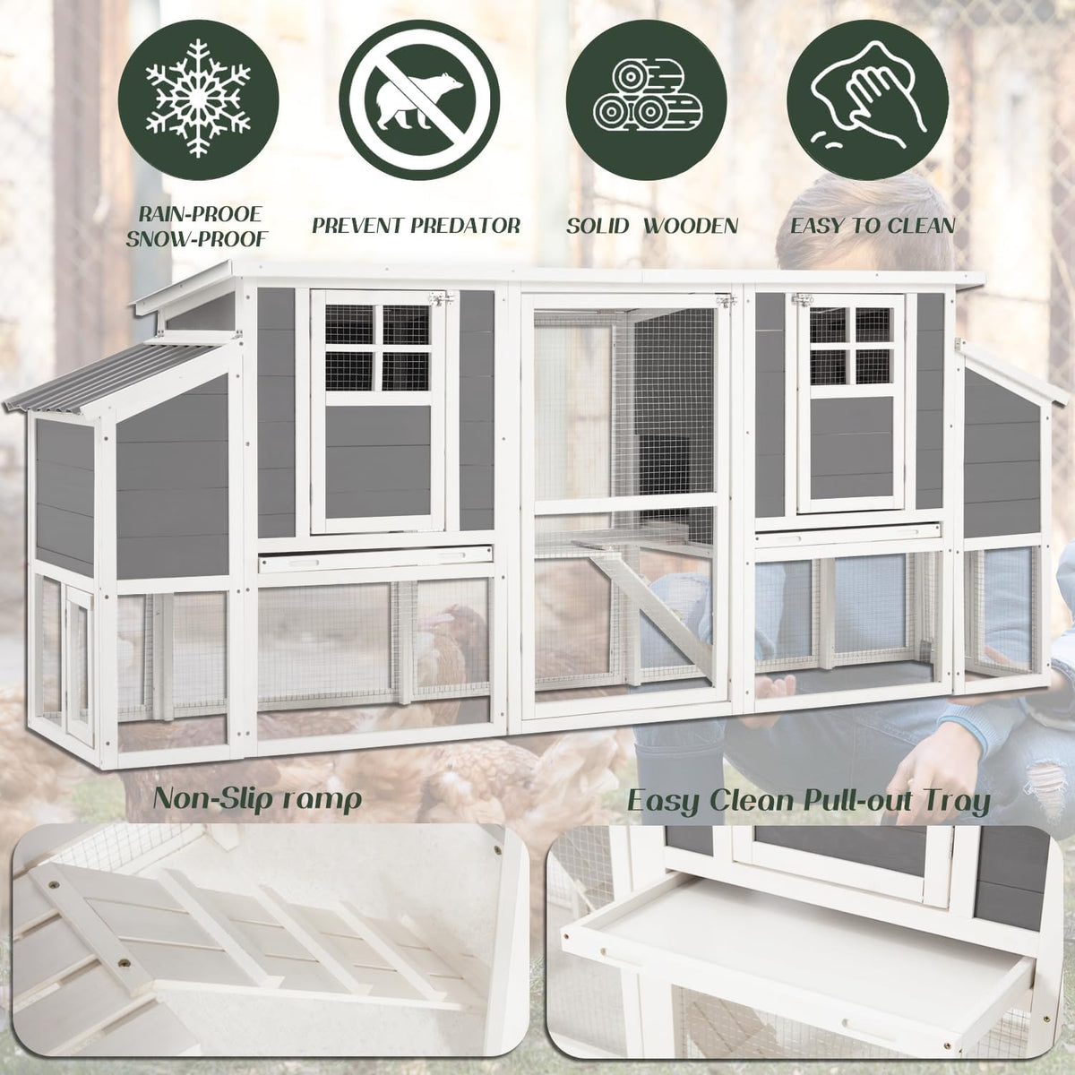98" Large Chicken Coop For 6-8 Chickens | Wooden Chicken Hutch With Nesting Boxes, Outdoor Hen House Chicken Cage By Yodolla