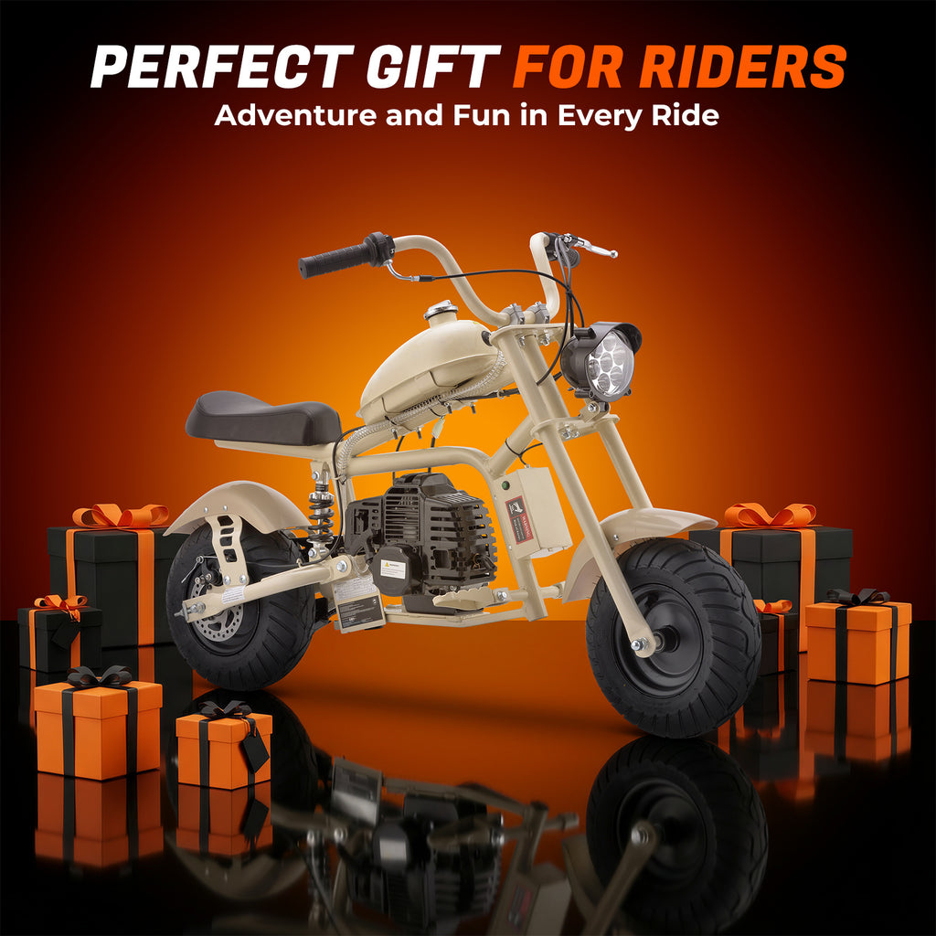 Gas Mini Chopper Bike, DB003 Model 40CC4-Stroke Dirt Bike with Big Headlight, Rear Shock Absorber, Metal Frame, Disc Brakes, Max Load 165Lbs, Up to 20Mph, Product name: gas mini dirt bike, chopper bike