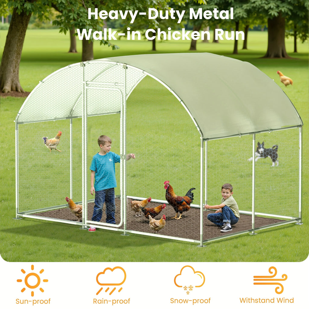 Large Metal Chicken Coops For 20 Chickens Runs For Yard With Waterproof Cover Walk-in Chicken Pen 10'Lx6.6'Wx6.6'H Outdoor Backyard Farm Use Round Roof Poultry Coop For Yard Garden With Waterproof Anti-UV Cover For Hens, Ducks, Rabbits