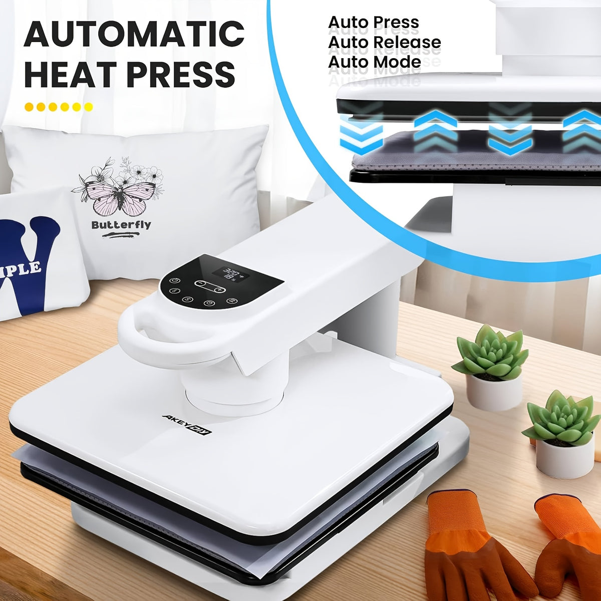 11pcs 8-in-1 - 15"x15"/12"x15" Heat Press Set for T-Shirts, Bags, Pillows, Hats, Beanies, Roller - 12"x10" T-Shirt Machine(Weight 25.35 Lbs) & 15"x15" Auto Single-Workbench & 15"x15" Auto Dual-Workbench Heat Press Only for Cloth, Shirts, Canvas Bags