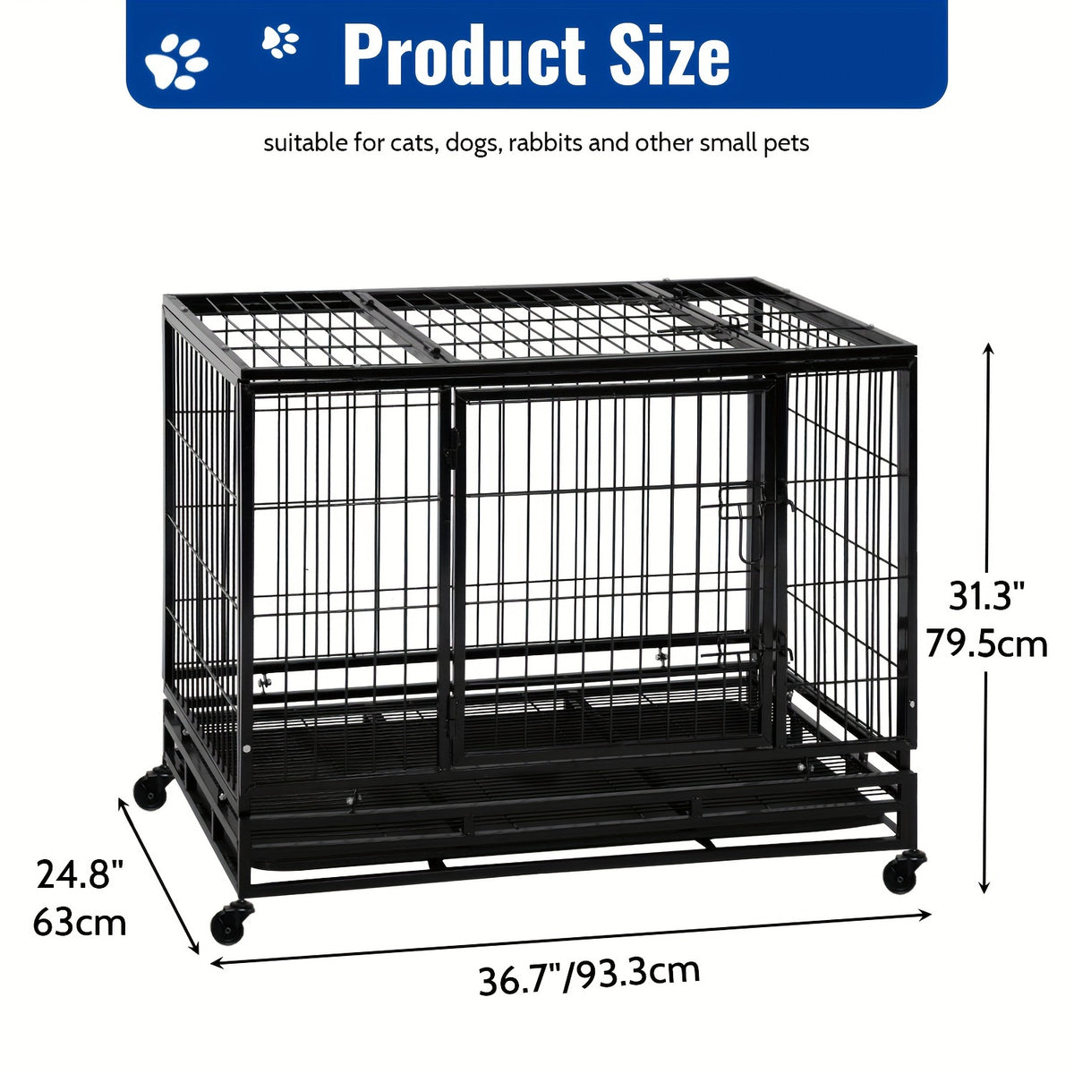 Heavy Duty Dog Crates for Large Dogs, Dog Crate Metal Wire Dog Kennel Double Door Dog Cage with Lockable Wheels and Plastic Tray for Extra Large XL XXL Dog Indoor Outdoor