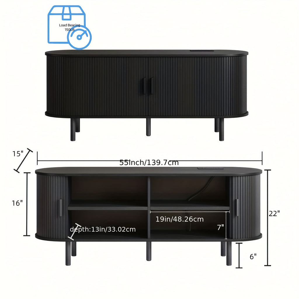 PAZCASA 70.8 Inch/55 Inch TV Stand with Power Outlet for Tvs Up to 75 Inches, Entertainment Center with Storage And Adjustable Shelves, Modern Media Console with Sliding Doors for Living Room, Walnut/Black/Oak
