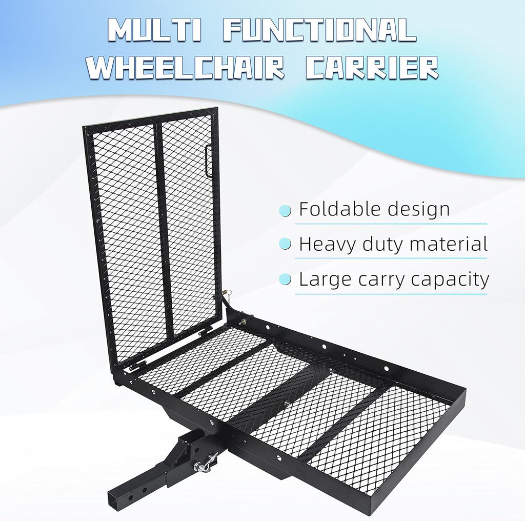 Hitch Cargo Carrier with Ramp Foldable Hitch Mount Wheelchair Carrier Mobility Scooter Ramp 500 Lbs Weight Capacity (halloween & accessories)
