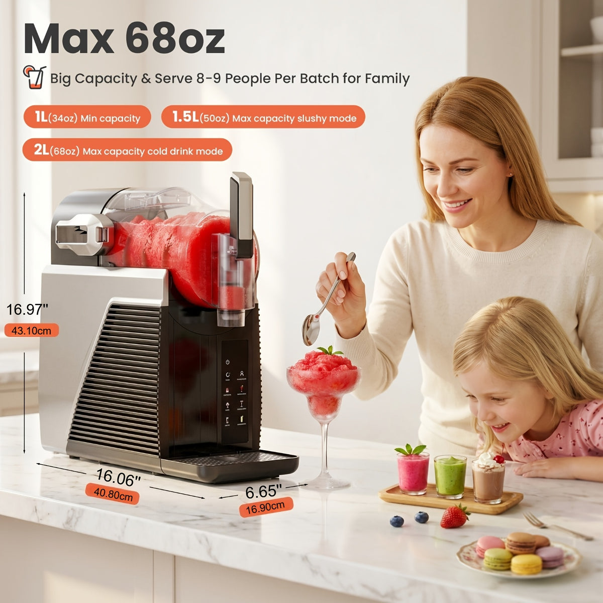 6-IN-1 Slushie Machine & Digita Smart Frozen Drink Maker, Top Performance & Smart Technology, Family-Size 68oz/42oz Capacity Available, No Ice Needed, 6 Preset Programs for Smoothies, Ice Cream & Margaritas, LED Display, Low Nosie, Self-Cleaning