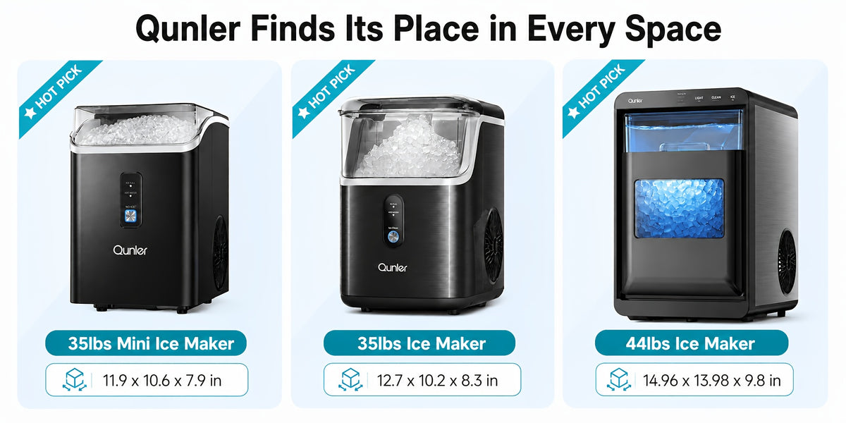 Nugget Ice Maker Countertop, Soft Chewable Pellet Ice Machine, Qunler 33/44Lbs Per Day Self-Cleaning Stainless Steel Ice Maker For Iced Coffee, Soda, Tea And Home Coffee Bar & Gifts For Coffee Lovers