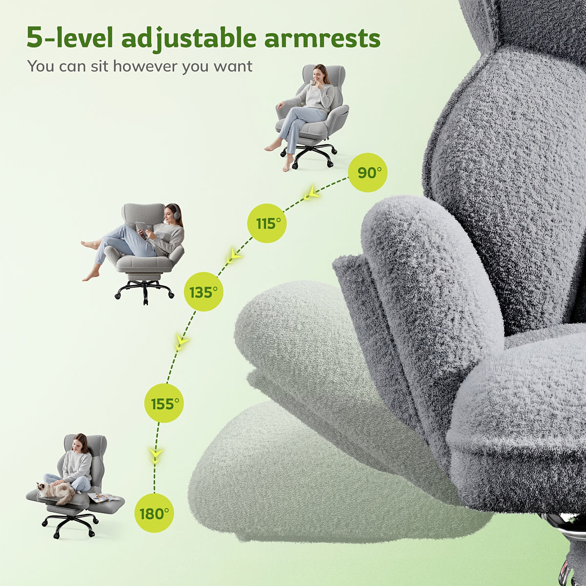 Big Tall Office Chair, Flip Armrests For Pets & Cross Legged Sitting, Adjustable Back & Footrest, Comfortable Fabric Executive Ergonomic Chair For Office, Study, Meeting Room, Pink, White, Black, Grey