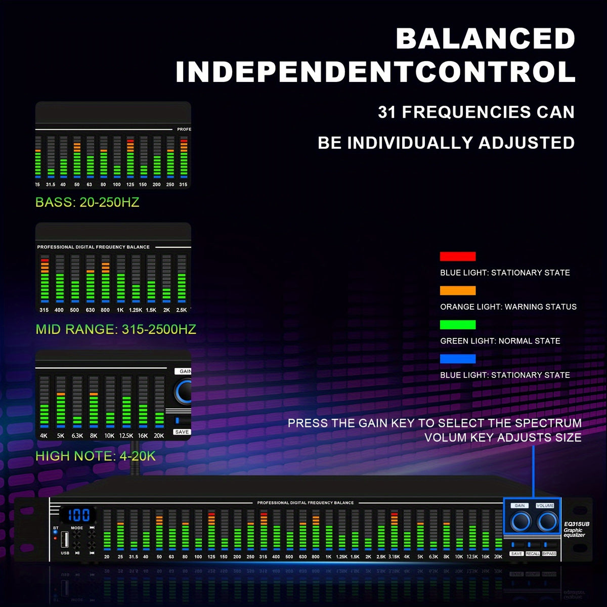 1U-EQ31 Digital Equalizer | Equipped with Real-time Spectrum Analysis, Suitable for Home Audio Systems, Studio Grade Equalizers, And Can Be Used In Conjunction with Audio Amplifiers, Amplifiers, Mixing Consoles, Mixers, Microphones, And Other Equipme