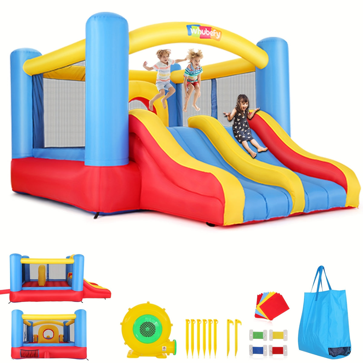 Inflatable Bounce House for Kids 3-10 with Blower, 12 X 9FT Big Blow Up Bouncer with Double Slide & Obstacle Course And Large Bounce Area, Indoor Outdoor Jump 'N Slide for Backyard Birthday Party Gift