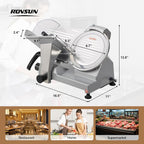 MEFEIR 8.7inch Commercial Meat Slicer, Electric Deli Food Slicer with Premium Chromium-plated Steel Blade, 0-12mm Adjustable Thickness, ETL Certified for Frozen Meat Ham Baguett Steak, Silver