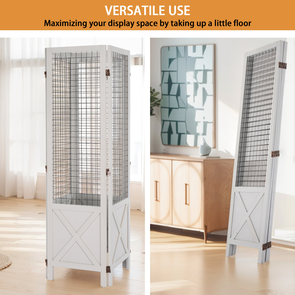 VINGLI Room Divider Freestanding Grid Wall, 4 Panel Folding Display Board Organizer with Base Feet, Decorative Wooden Frame Wire Grid Screens for Craft Shows Events Retail
