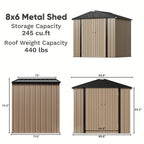 GUNJI 8 X 6 Ft Shed Metal Outdoor Waterproof Storage Shed Steel Utility Garden Tool Shed with Door And Lock Outdoor Storage for Garden Patio Lawn Poolside, Free Shipping