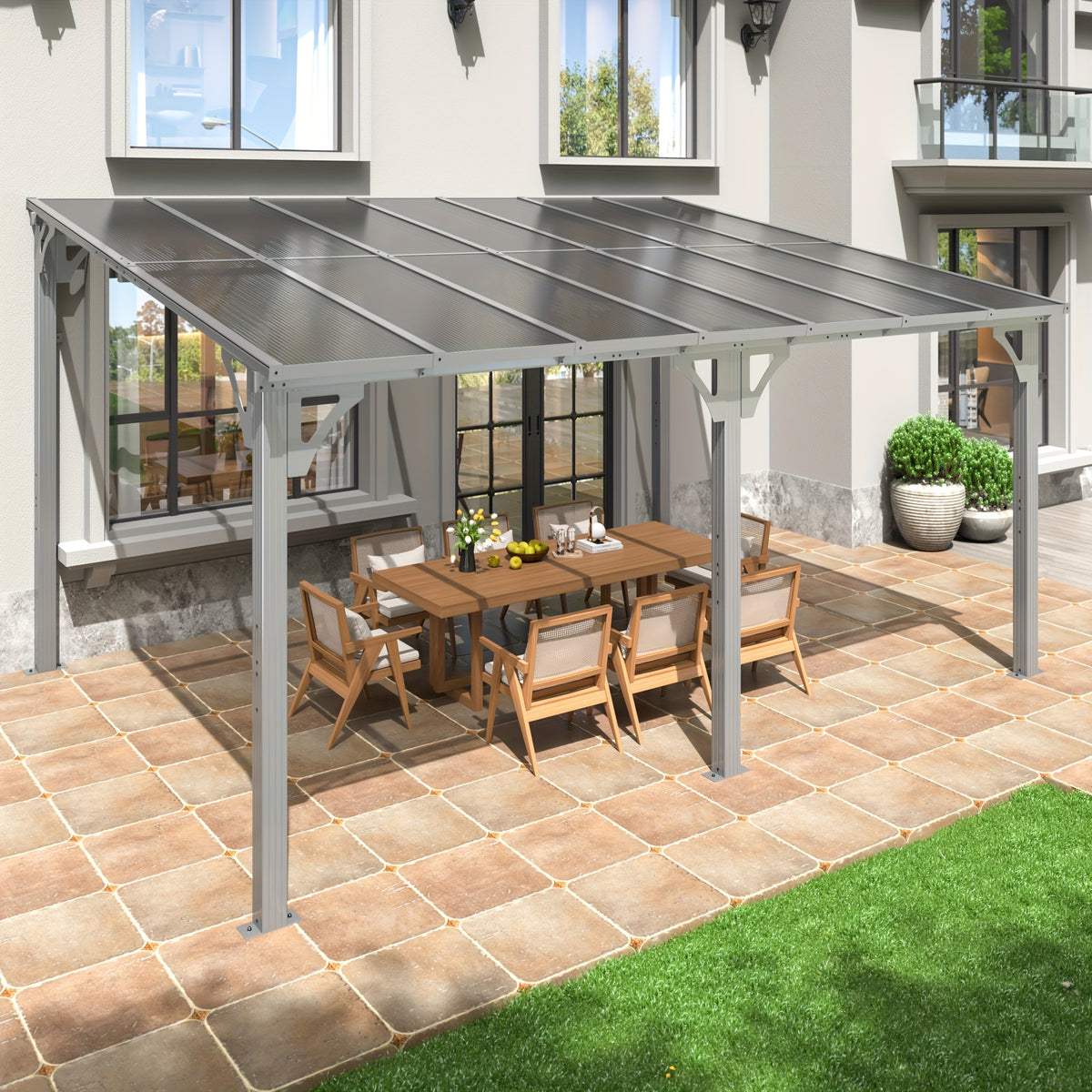 VIWAT Gazebo, Splicable Pergola With Aluminum Frame, Gazebos On, Wall Mounted Gazebo & Pergola, Awnings For Patio, For Backyard, Deck, Gray