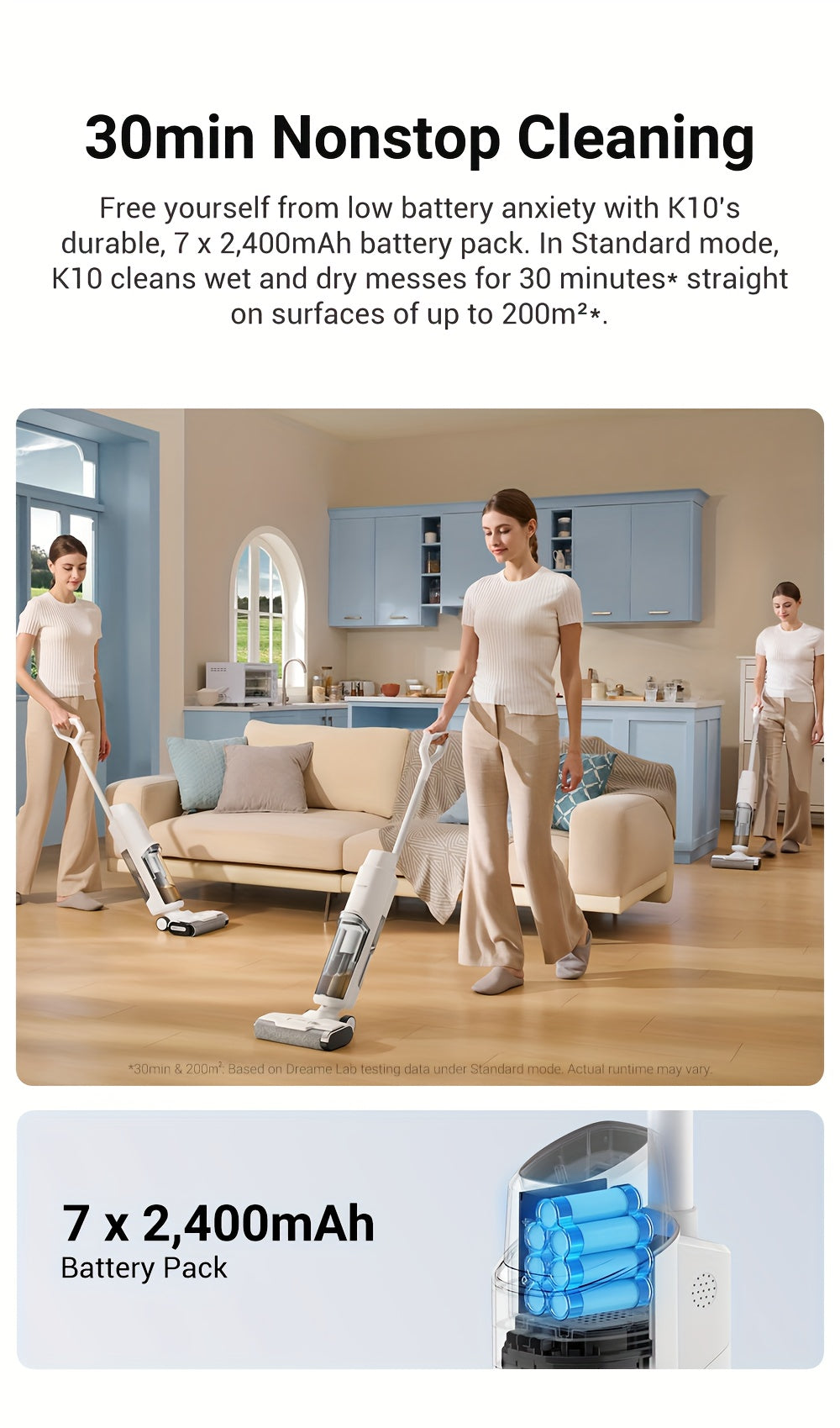 Wet Dry Vacuum Cleaner DREAME K10 Plus for Home Messes, 6.5KPa Suction and Flexible Cord or Battery Operation