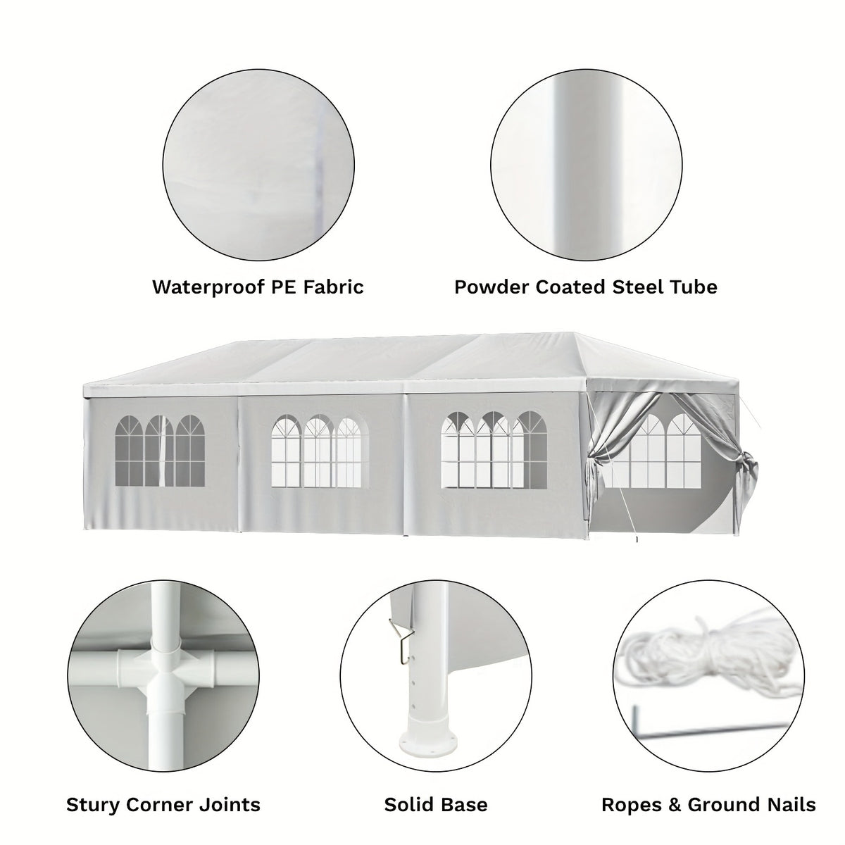 GUNJI 10x30ft Heavy Duty Canopy Steel Canopy Storage Shed, Portable Garage Party Tent, Portable Garage with Removable Sidewalls & Doors All-Season Tarp for Carport (White)
