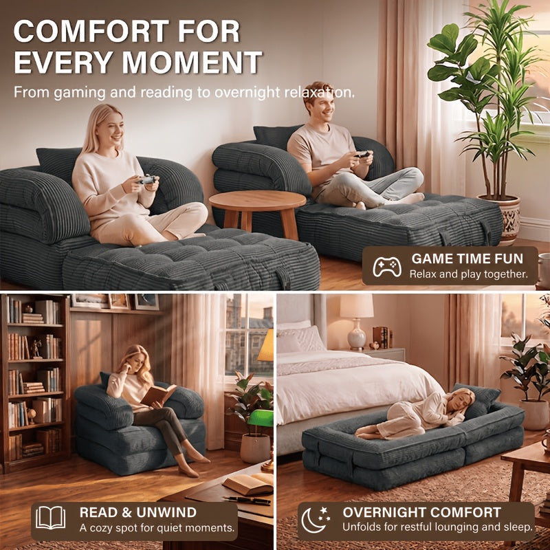 Black Friday Deal, Local Warehouse Ship 3-in-1 Compression Fold Sofa Bed, Single Convertible Chair Bed W/ Backrest & Pillow, Multi-Functional Lounge for Living Room Bedroom Apartment, for Napping, Overnight Guests, Reading & Relax, Great Gift Option