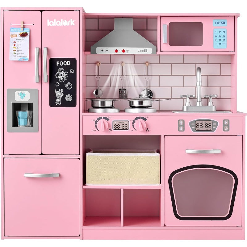 SYNCFUN Play Kitchen Set for Toy Kitchen Playset with Real Lights & Sounds, Double-Door Fridge, Ice Maker & Cookware Accessories, Pretend Play Kitchen Set for Kids, Multi-Item Party Favor Packs for Children, Perfect Christmas Gifts