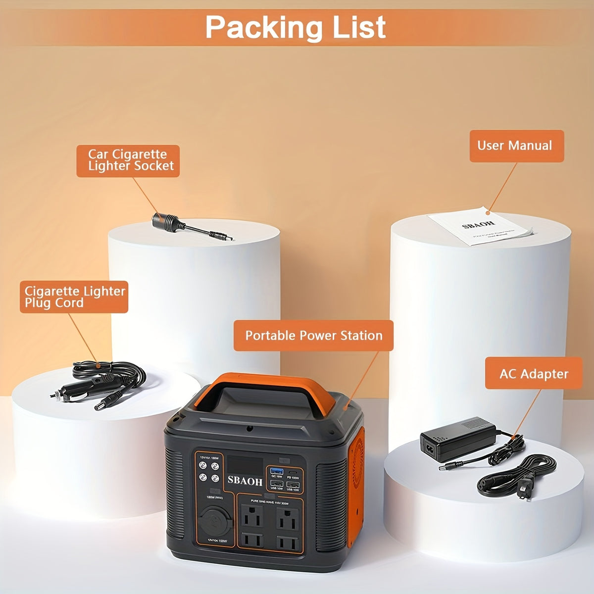 SBAOH 300W Portable Power Station 296Wh 80000mAh Solar Generator W/ 100W PD Fast Charging, 13 Outlets, Digital Display, Lithium-ion Battery for Outdoor Solar Lights, Camping Tents, Emergency Outdoor Home Use, CPAP, Gifts, 60W Solar Panel Is Optional