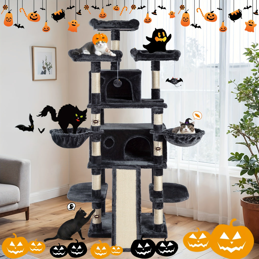 HOOMIC 68-Inch Multi-Level Cat Tree Tower for Large Cats/Cat Condo/Cozy Plush Cat Perches/Sisal Scratching Posts/Baskets/Wide Base Board/Cat Activity Center/Dark Grey/Grey/Beige/Pink/Leopard Print