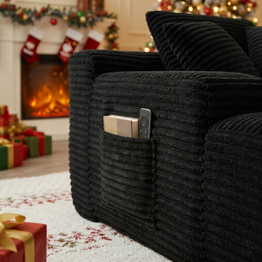 47.25 Inch Wide Chaise Lounge Chair Indoor, Oversized Upholstered Flannel Boneless Sofa Bed With 3 Pillows And Side Pockets, Deep Seat Sleeper Couch Reading Chairs, Cloud Sofas Couches For Living Room, No Assembly Required