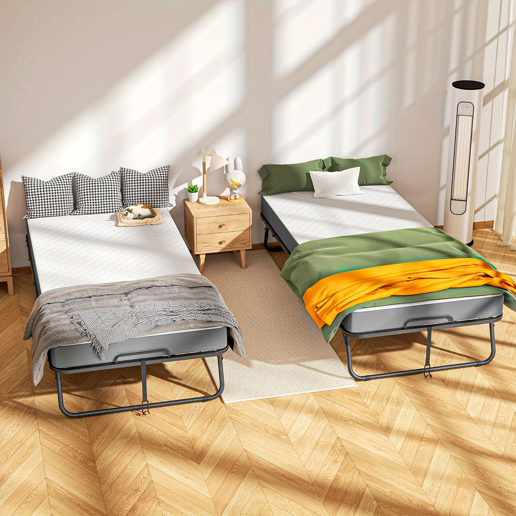 Folding Bed with Mattress, 75" X 31" Roll Away Beds for Adults, Metal Frame Fold Up Beds with Memory Foam Mattress, Guest Bed