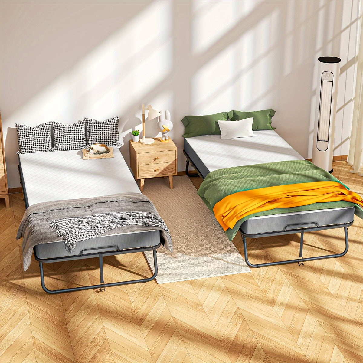 Folding Bed with Mattress, 75" X 31" Roll Away Beds for Adults, Metal Frame Fold Up Beds with Memory Foam Mattress, Guest Bed