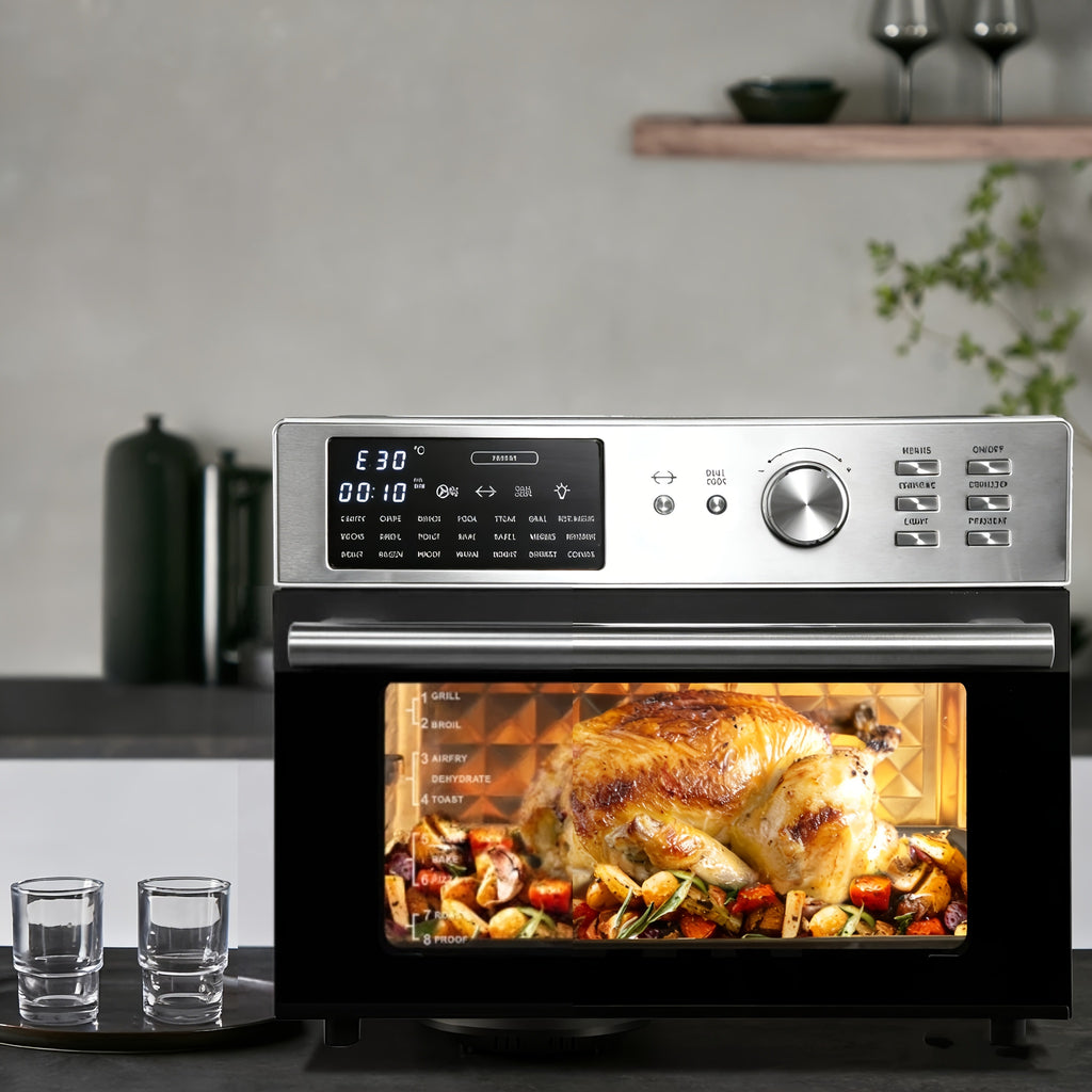32QT Extra Large Air Fryer Oven Combo, 21-In-1 Tabletop Convection Oven with Rotisserie And Dehydrator, 6pcs Additions, 1800W Dual Cooking Presets (Silvery), Kitchen in The Box Brand