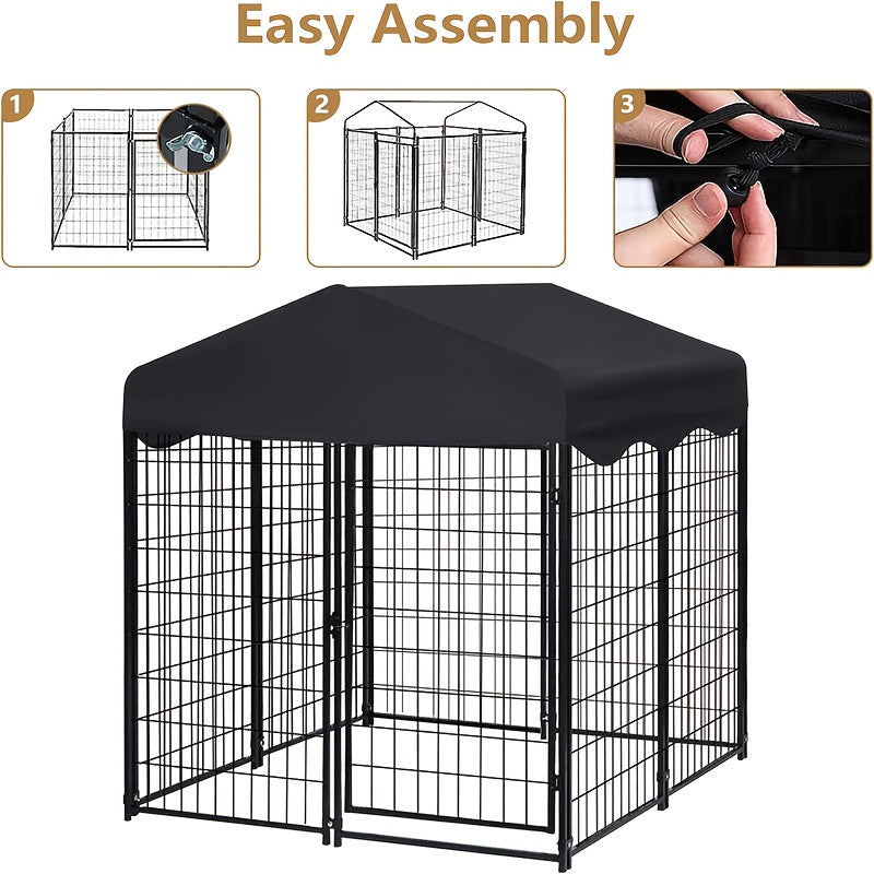 [Heavy Duty Dog Cage] Outdoor Dog Kennel, Heavy Duty Dog Cage With Roof, For Medium To Small Dogs Outside 4Ft X 4Ft X 4.5Ft, Large Pet Crate Cage Dog Playpen