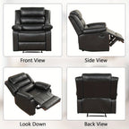 Black Recliner Chair with Overstuffed Arm and Back, Breathable Faux Leather Manual Reclining Chairs, Living Room Single Sofa Recliners
