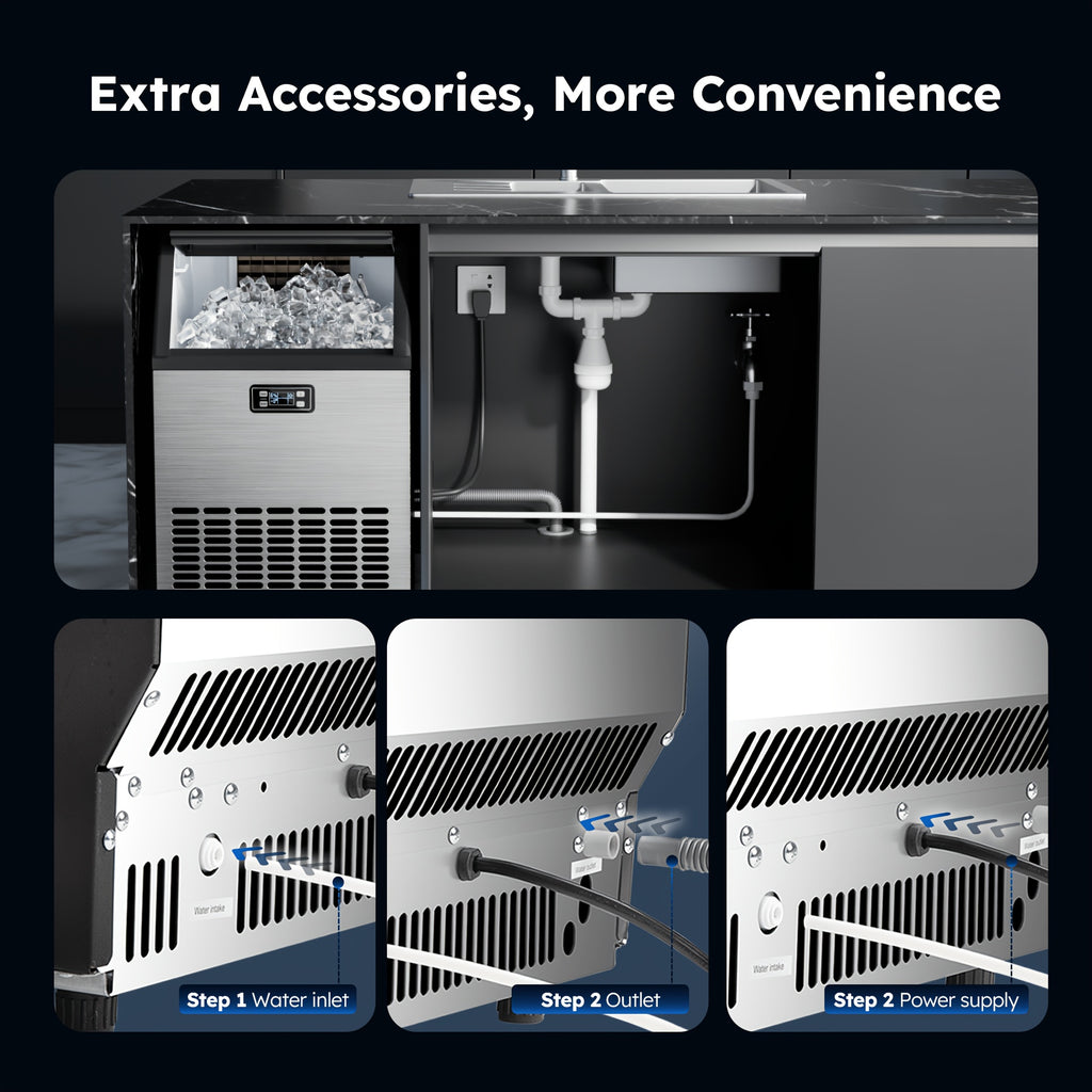 Commercial Ice Maker Machine, 100lbs/24H Stainless Steel Under Counter Ice Machine with 33lbs Ice Storage Capacity, Freestanding Ice Maker.